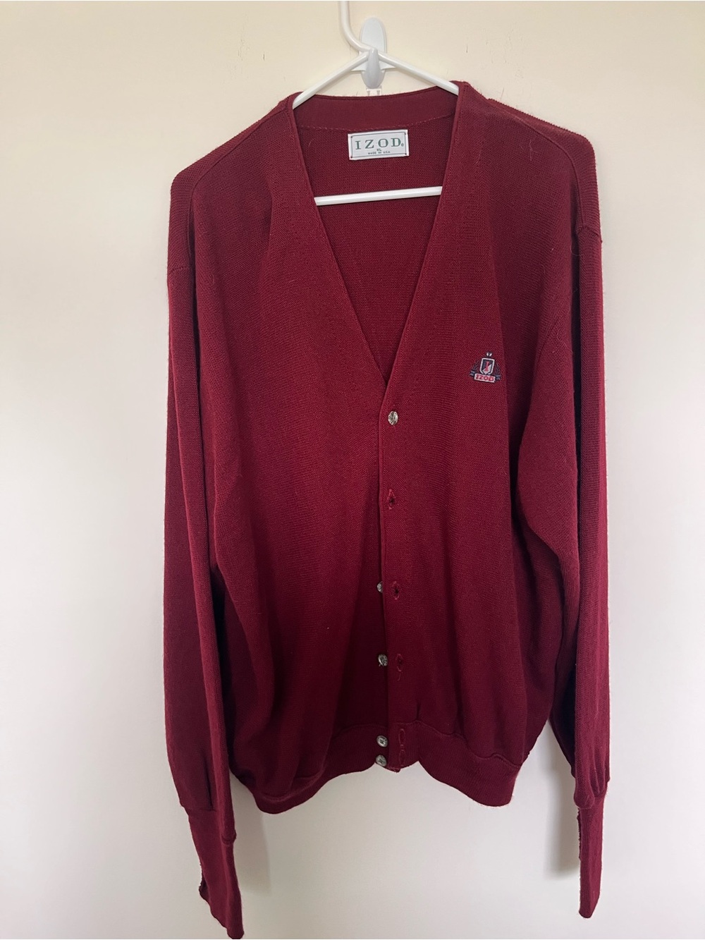 Izod Men's Maroon Button-Front V-Neck Cardigan